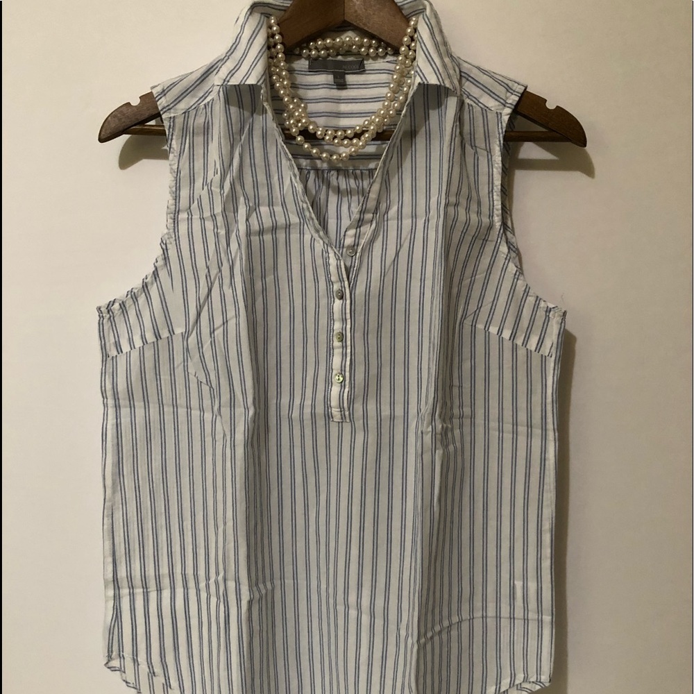 Sleeveless Blouse Top blue and white Striped L